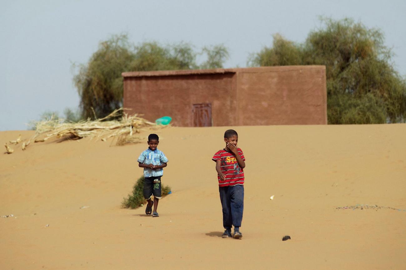 Boys walk on desert sands in the town of Moghtar-Lajjar  in west Africa's Sahel region, scene of a drought, in May 25 2012. They 