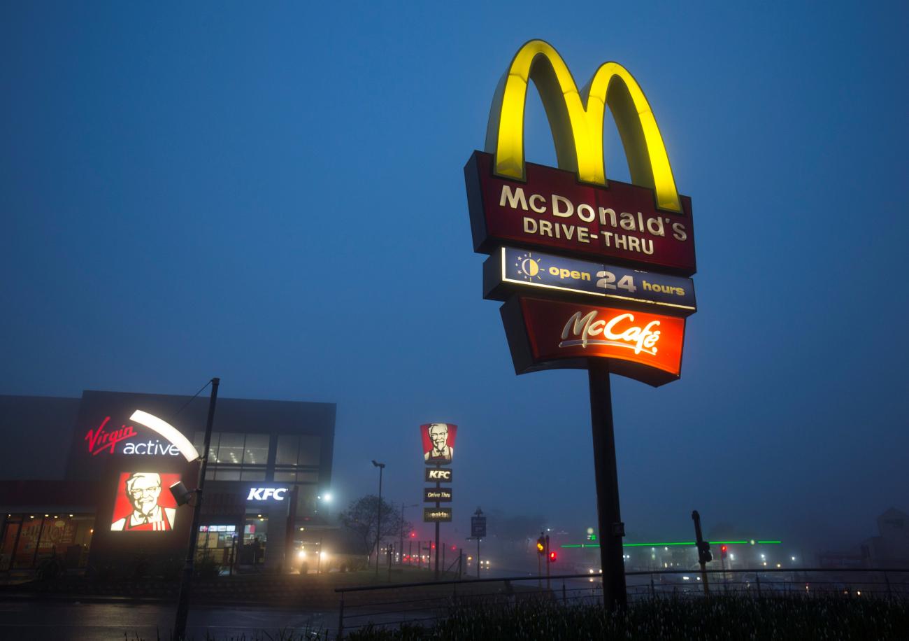 A McDonald's restaurant is seen next door to a KFC and a Virgin Active gym in Hillcrest, South Africa, on September 28, 2017. 