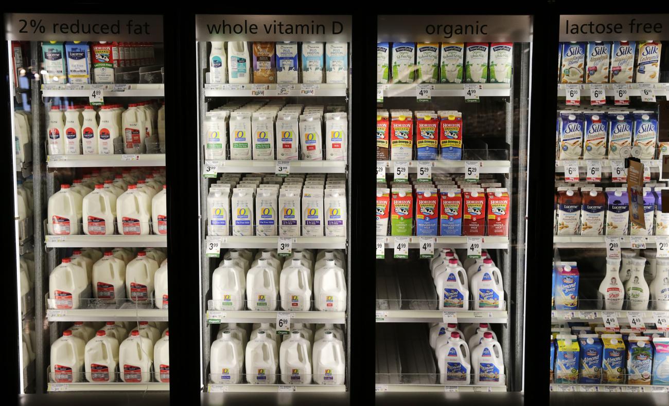 Various types of milk are seen at the Safeway store