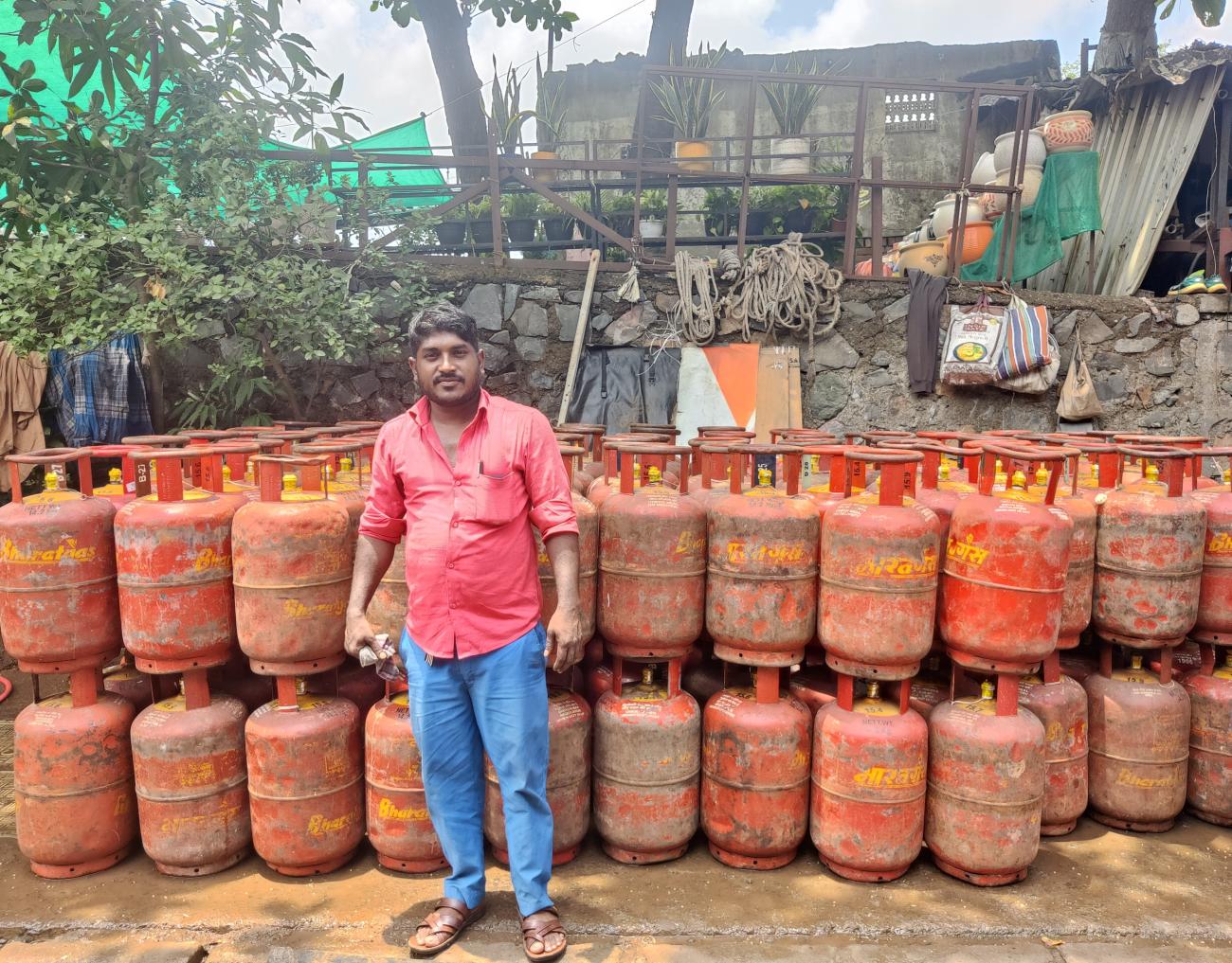 Rajkumar Rao, 28, a gas cylinder delivery worker in Mumbai, India, June 12, 2024.