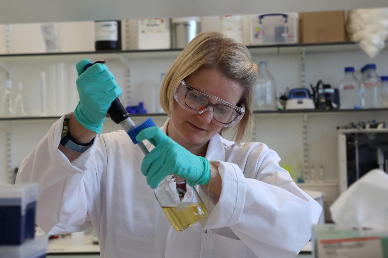 Rhiannon Evans, head of Enzyme Production and Molecular Biology at biotechnology research company HydRegen, works in their laboratory facility.
