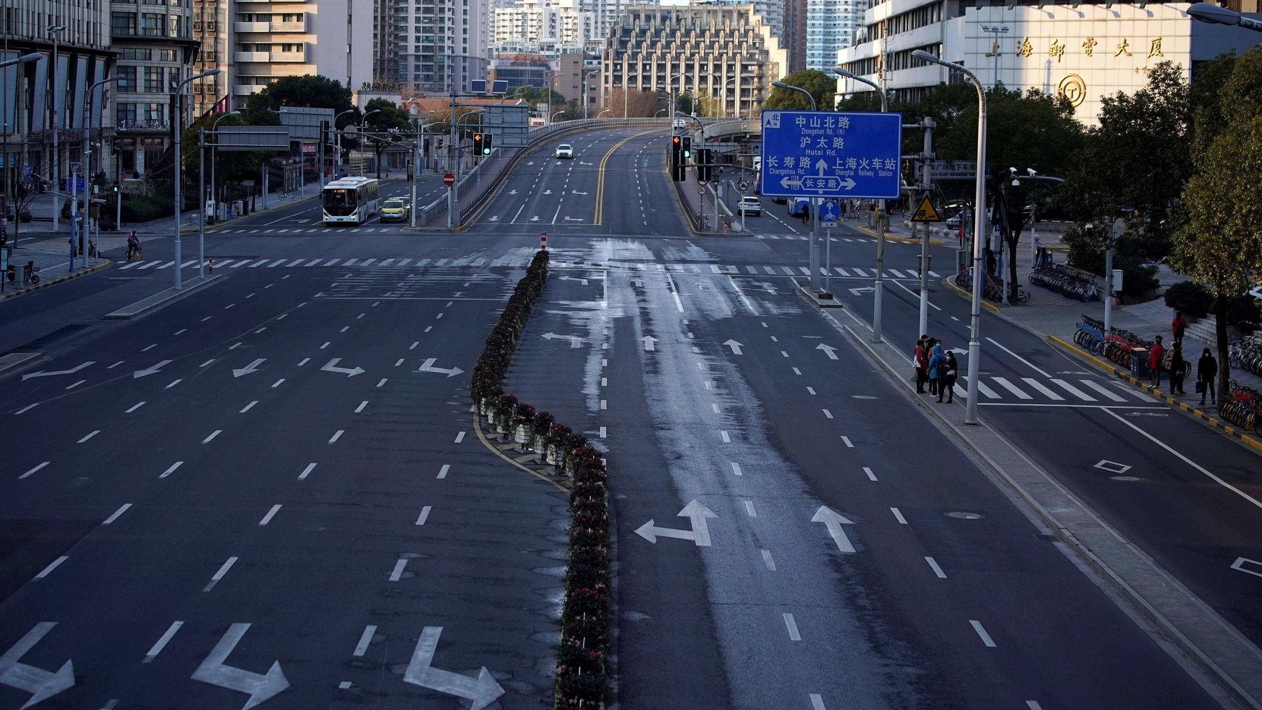 The street is almost empty. 