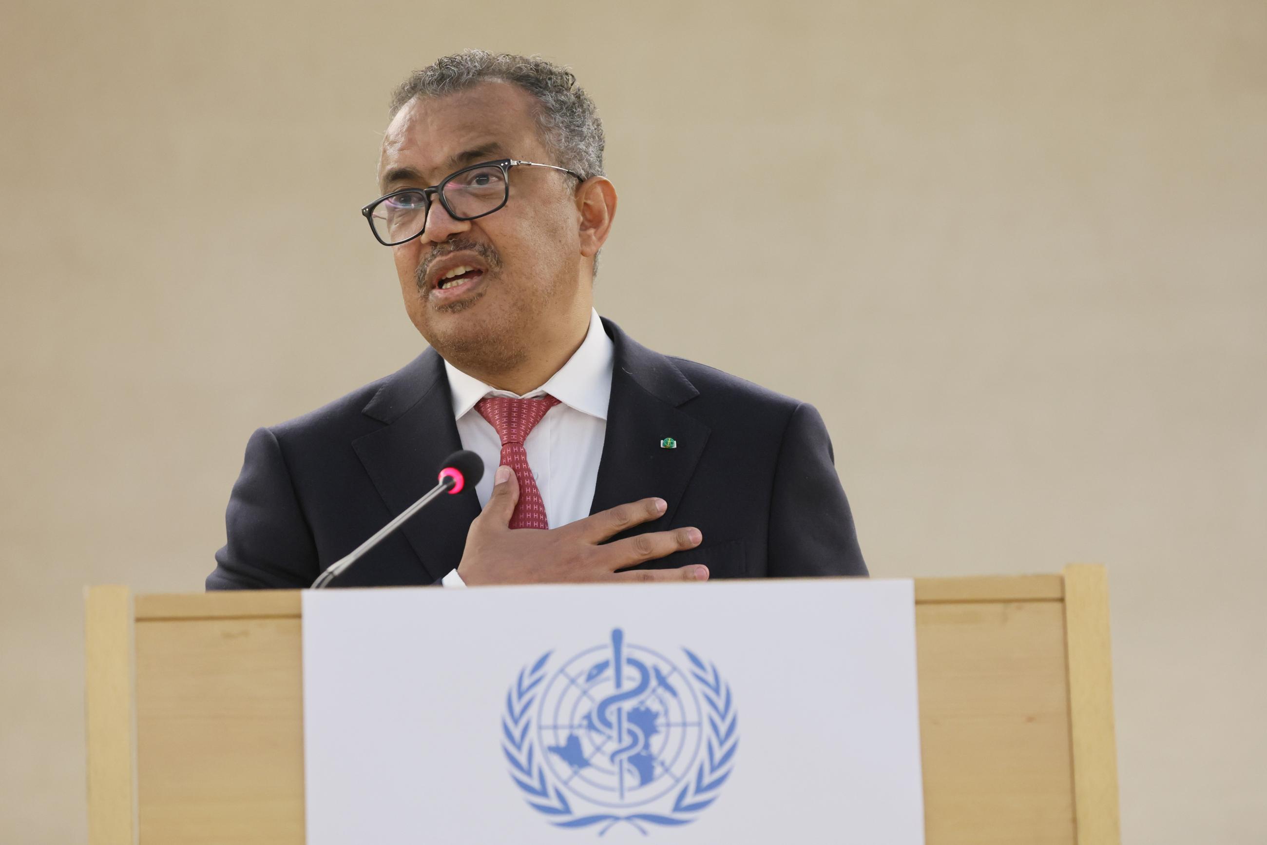 Tedros Adhanom Ghebreyesus, director-general of the World Health Organization, speaks during the 75th World Health Assembly at the United Nations.