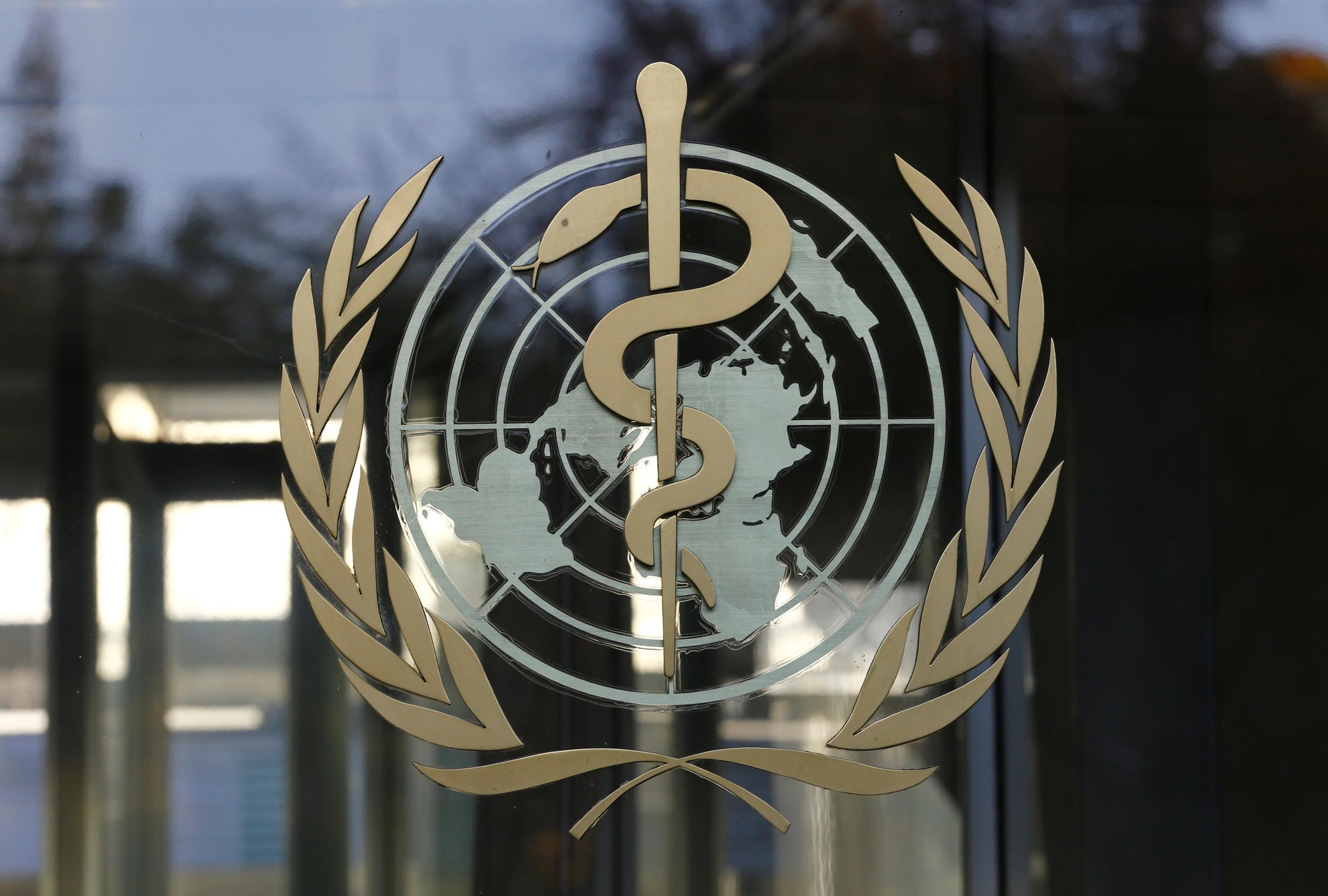 The logo of World Health Organization is shown at the headquarters.