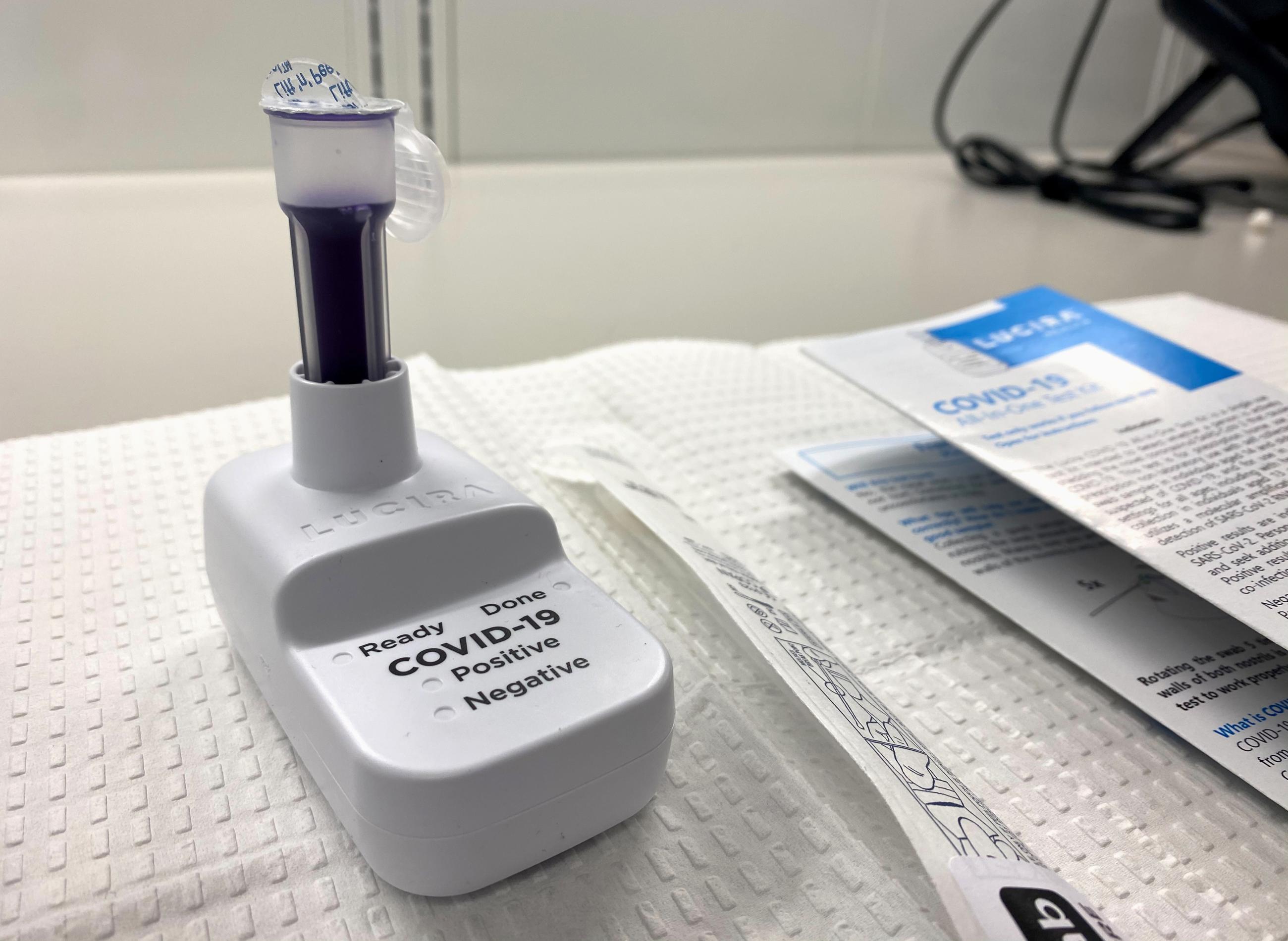 A COVID-19 at-home test kit that was approved by the U.S. Food and Drug Administration for emergency use authorization is seen.