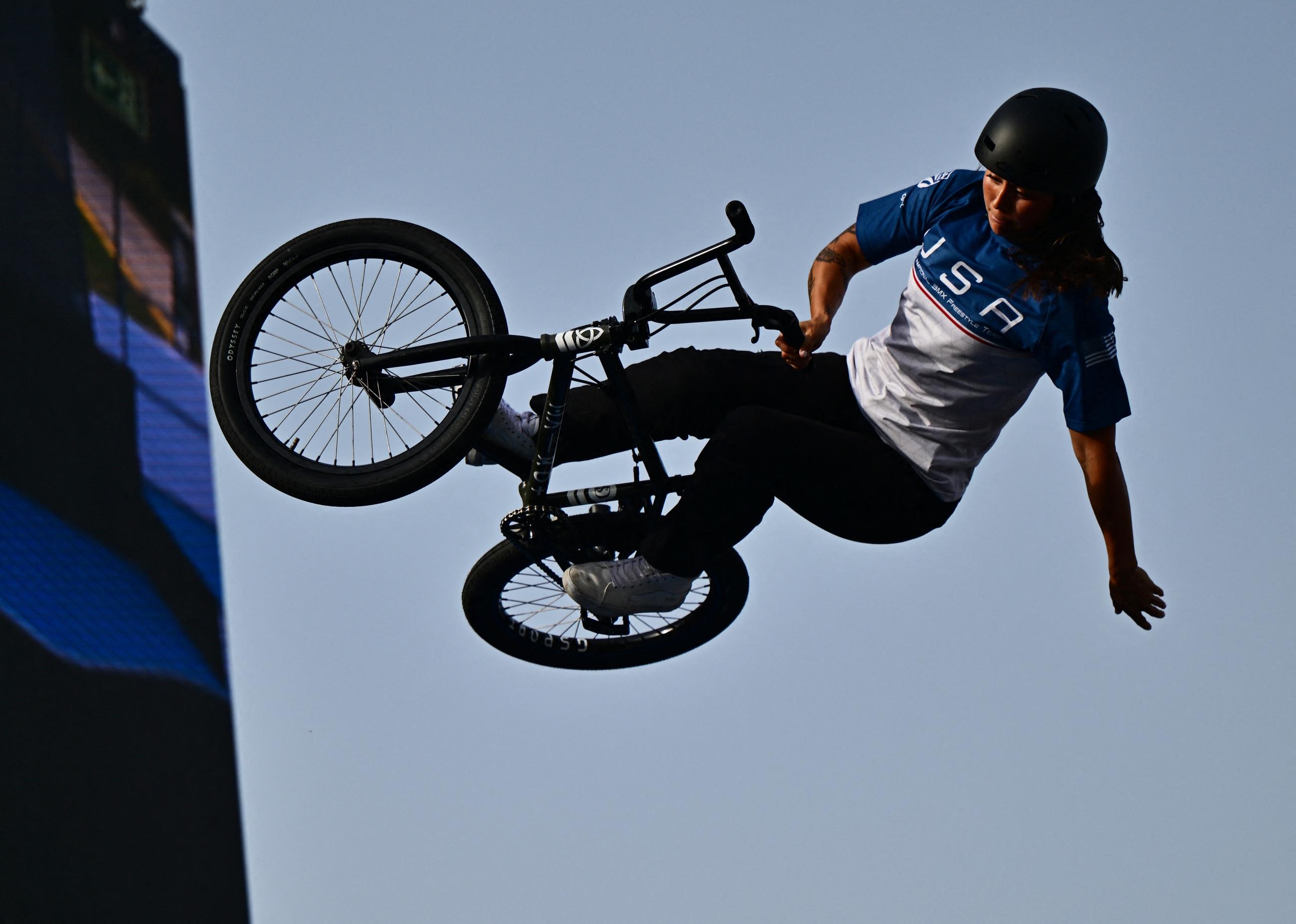 Perris Benegas is seen on a BMX bike during the women's park final of the Olympic Qualifier Series.