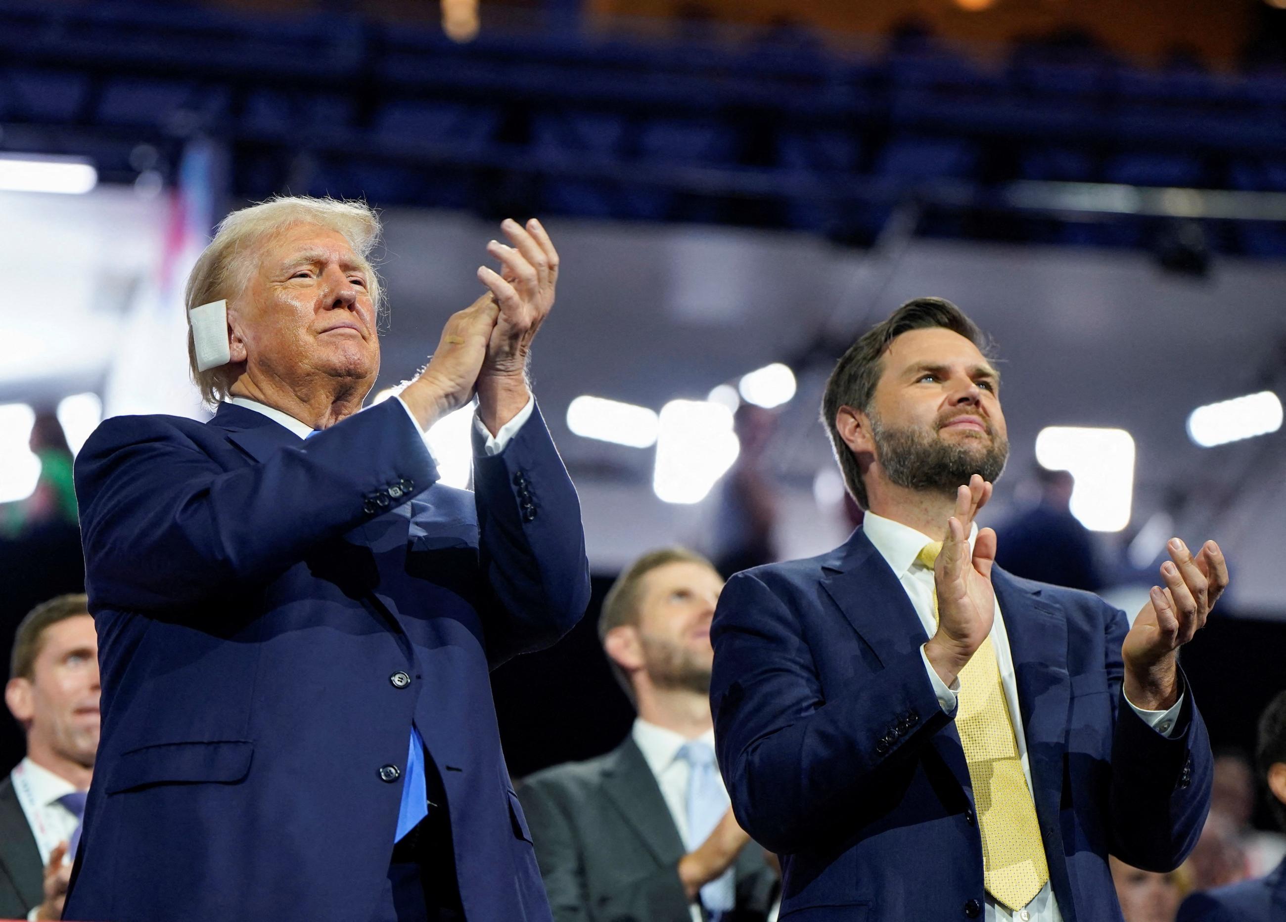 Republican presidential nominee and former President Donald Trump and Republican vice presidential nominee J.D. Vance at the Republican National Convention.