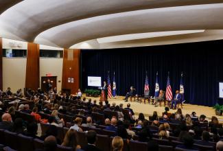 HHS Secretary Xavier Becerra delivers remarks at the launch of the Bureau of Global Health Security and Diplomacy at the State Department.