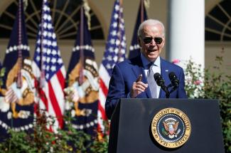 U.S. President Joe Biden arrives to deliver remarks on the January jobs report in the State Dining Room at the White House in Washington, U.S., February 4, 2022.