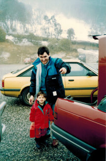 Damian Santomauro with his father on a countryside family trip in Victoria, Australia, circa 1992. 